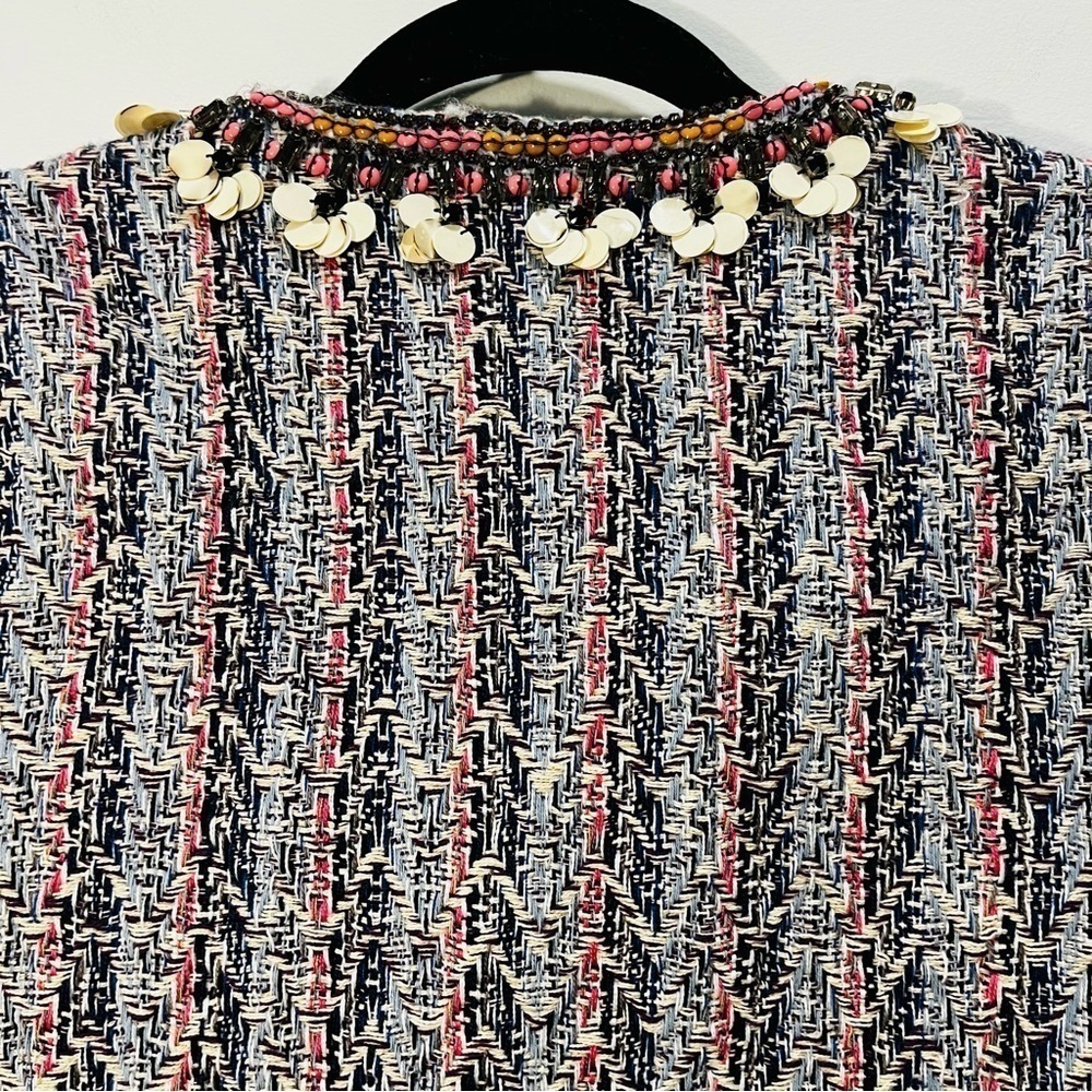 NEW Anthropologie Summer Love Suzy Embellished Beaded Pink Tweed Blazer Jacket - Picture 11 of 11